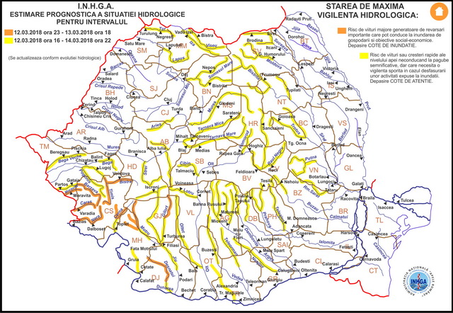 Pericol de inundaţii pe Bistriţa, Moldova şi Trotuş