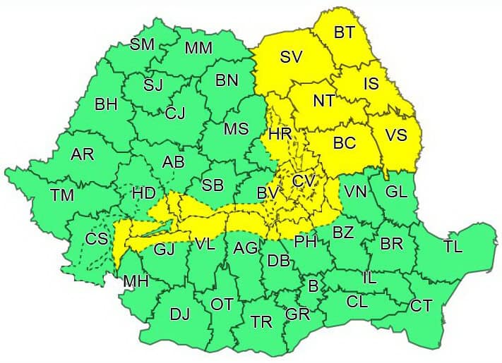 anm cod galben octombrie 2018 1 - ANM: COD GALBEN prelungit pentru judeţul Neamţ