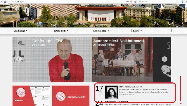 Mesajul (ne)postat pe site-ul instituției care ocupă locul Teatrului Tineretului la moartea actriței Maria Teslaru