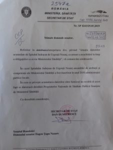 Senatorul Eugen Țapu acuză delăsarea ministerul în cazul datoriilor Spitalului Județean Neamț