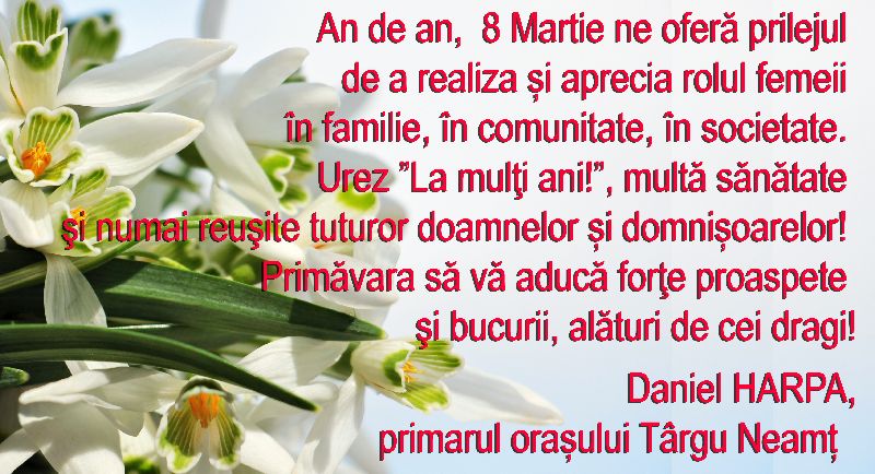 Daniel Harpa, flori și o felicitare pentru toate doamnele din județ
