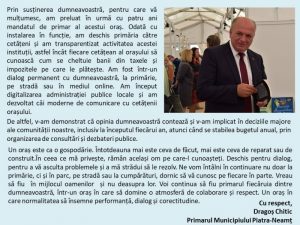 Raportul primarului Dragoș Chitic, 2016 – 2020