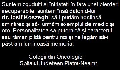 In memoriam: Dr. IOSIF KÖSZEGHI (n.30.10.1949, 0radea – d.13.12.2020)