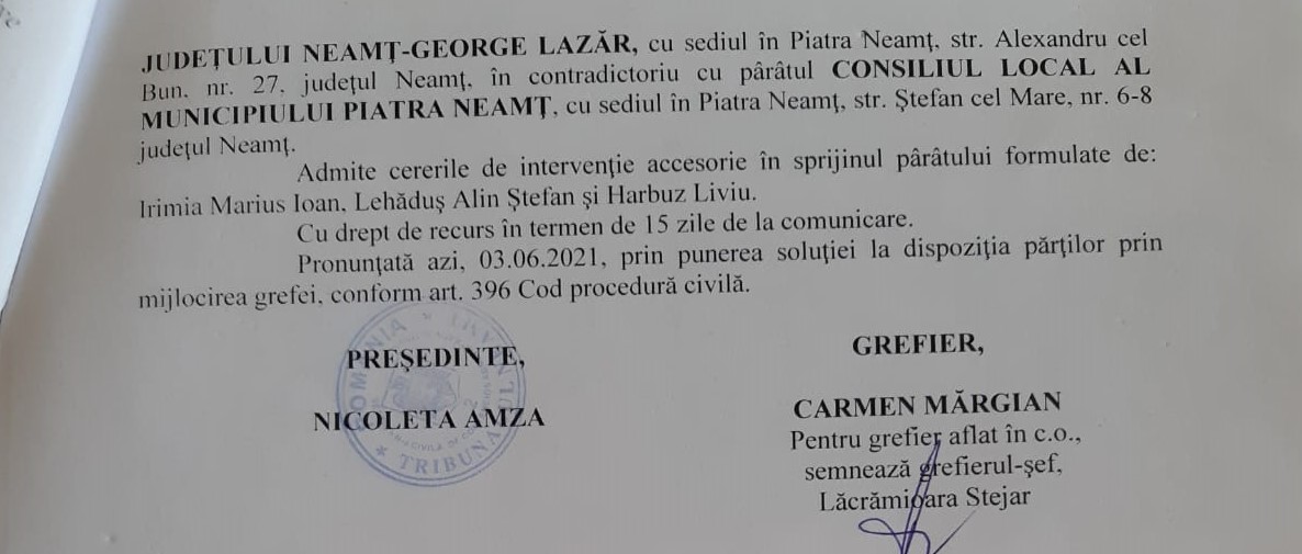 De ce Tribunalul Neamț a dat dreptate Primăriei în disputa cu Prefectura Neamț în cazul viceprimarilor suspendați din funcție