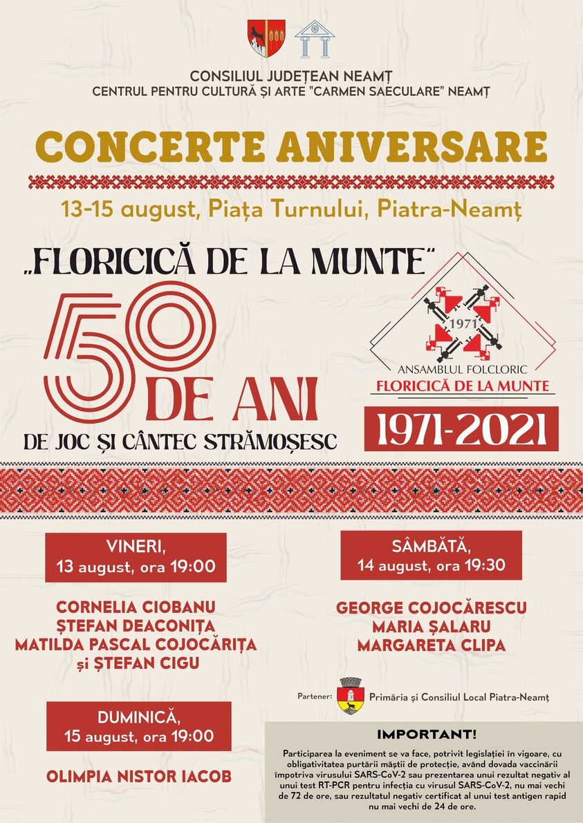 Ansamblul &#8220;Floricică de la munte&#8221; aniversează 50 de ani * Programul concertelor