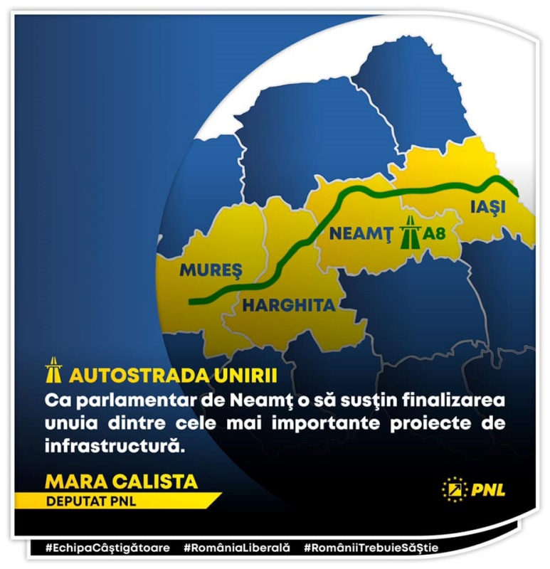 Mara Calista: „Susțin finalizarea proiectului Autostrada Unirii”