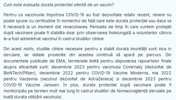 COVID-19: Ştim că nu ştim, singura certitudine legată de durata protecţiei prin vaccinare!
