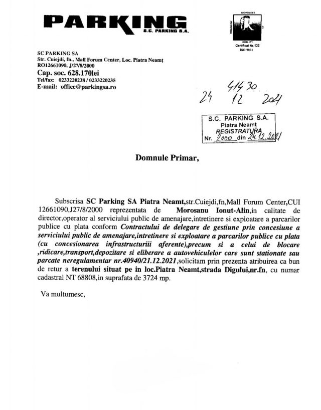 Piatra-Neamț: Parcare cu plată în locul Târgului de Mașini