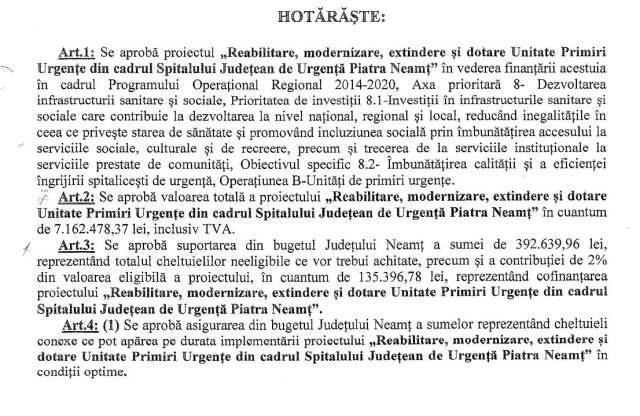 Proiectul privind reabilitarea UPU Piatra Neamț / Incompetență de 10.000.000 lei la Consiliul Județean