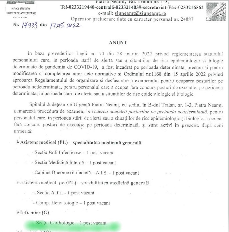 Cum (de) apar „greșeli” în înscrisurile oficiale ale Spitalului Județean Neamț