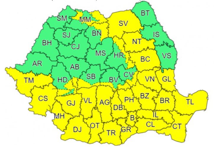 Cod galben de averse și vijelii în Neamț și trei sferturi din țară