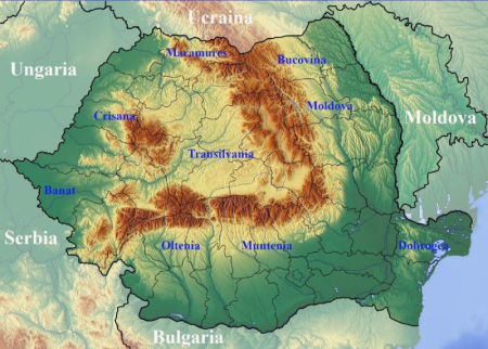 Harta Romaniei cu delimitarea regiunilor istorice