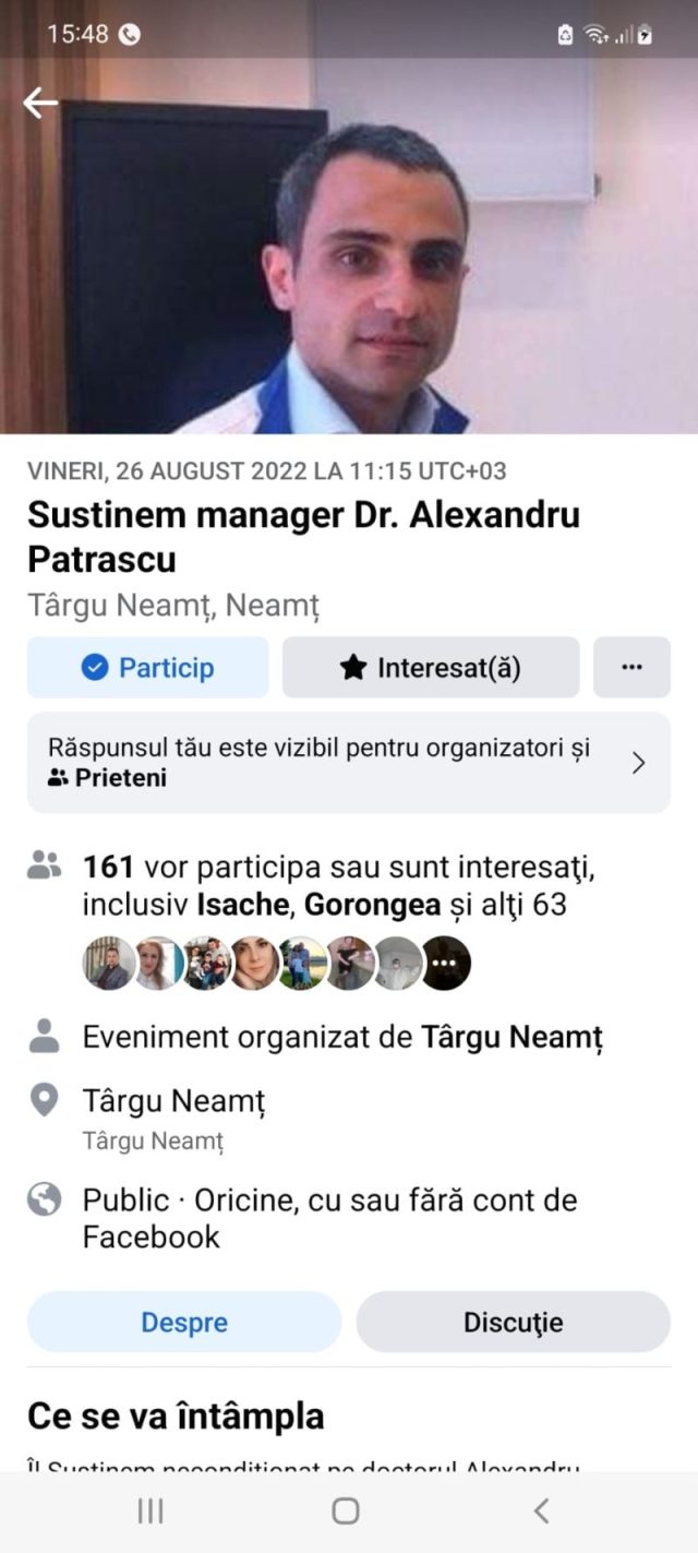 Miting de susținere pentru dr. Alexandru Patrașcu, managerul spitalului Târgu Neamț