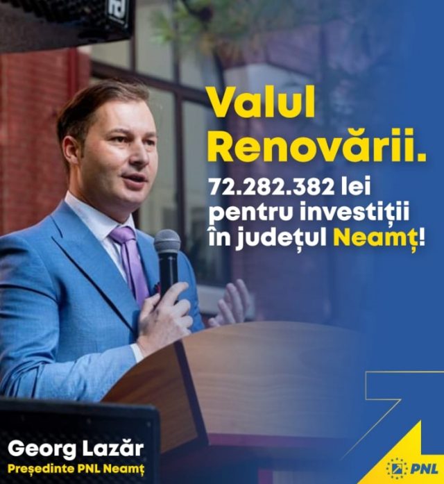 George Lazăr, președinte PNL Neamț: ”Proiecte importante pentru județul Neamț, aprobate prin PNRR”