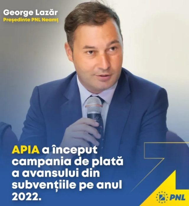 George Lazăr, președinte PNL Neamț: „Se acordă plățile în avans pentru subvențiile agricole”