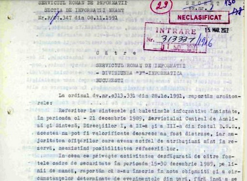 Decembrie 1989: Neamț, județ liniștit, cu sinteze și buletine informative distruse