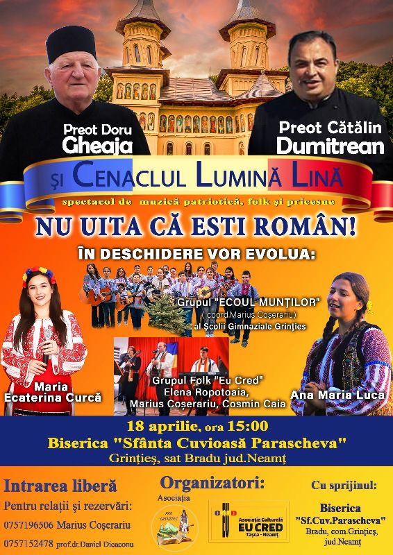 „Nu uita că eşti român!” cu Doru Gheaja, Cătălin Dumitrean şi Cenaclul „Lumină Lină”
