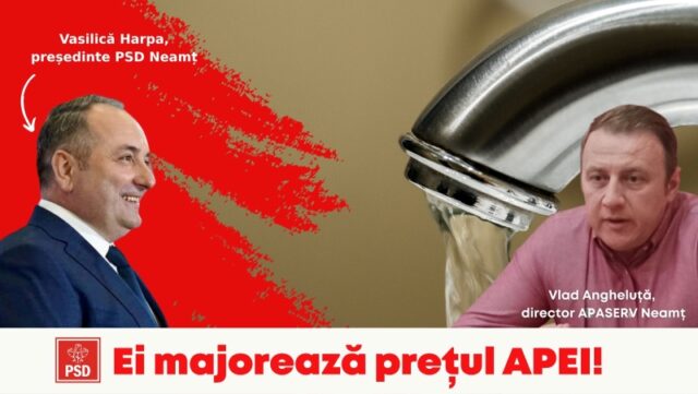 Comunicat de presă. George Lazăr, președinte PNL Neamț: PSD cere creșterea prețului la apă, pentru a plăti salariul de 7000 de euro al directorului APASERV!
