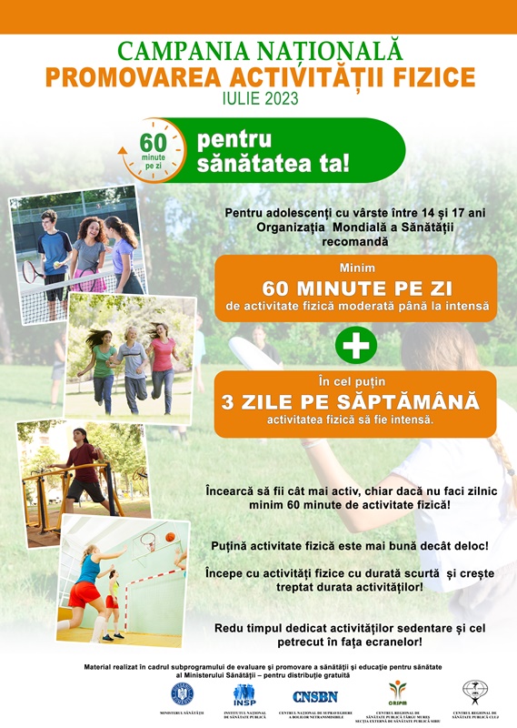 „60 de minute pe zi pentru sănătatea ta!” – îndemn la mișcare adresat tinerilor de DSP Neamț