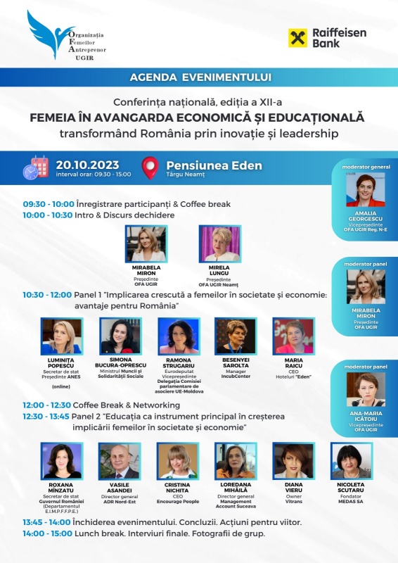Comunicat de presă.  Conferință Națională OFA UGIR, la Târgu Neamț. ”Femeia în avangarda economică și educațională”