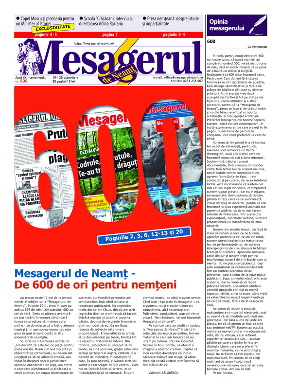A apărut ”Mesagerul de Neamț”, numărul 600