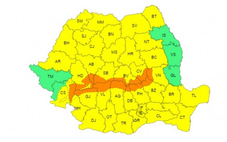 Atenţionare cod galben de vânt şi precipitaţii în zona montană din Neamț