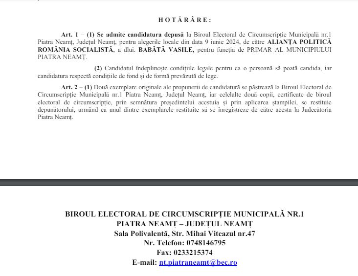 Vasile Babătă – România Socialistă, candidează la Primăria Piatra-Neamț
