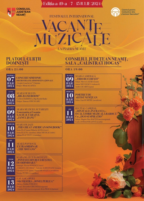 Vacanțe Muzicale la Piatra Neamț, programul manifestărilor