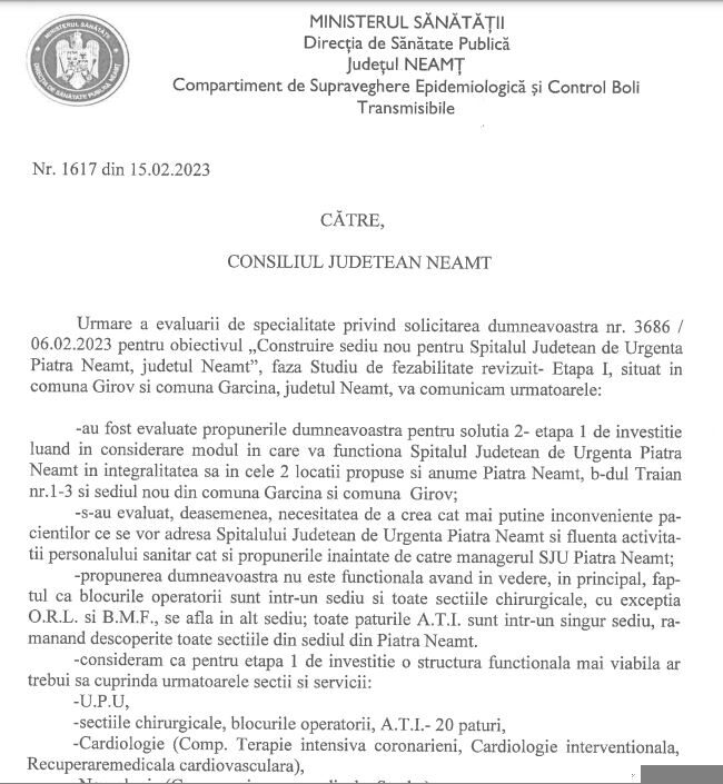 Răspuns DSP către CJ Neamț