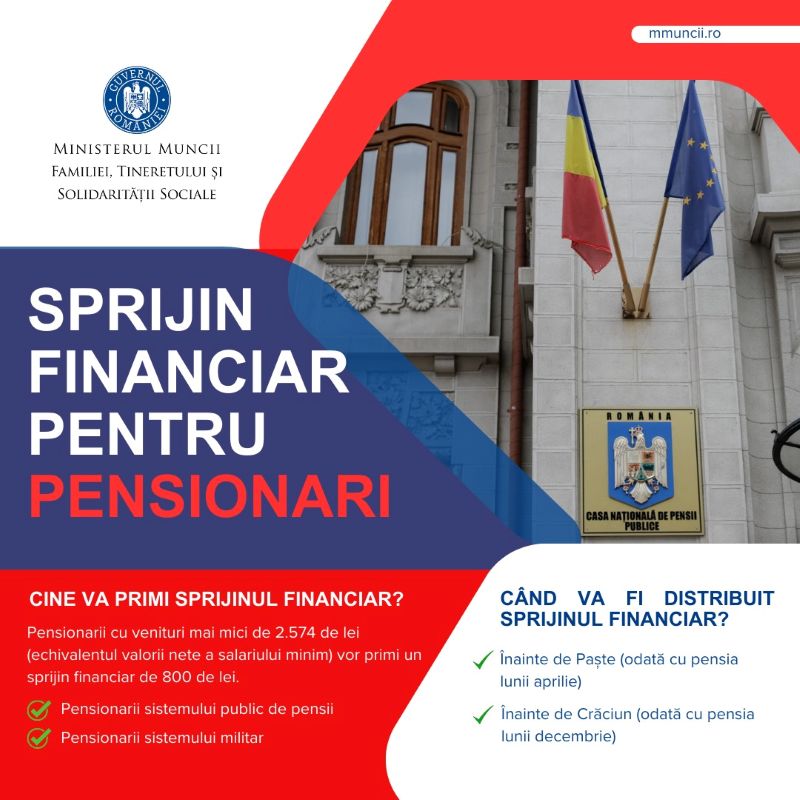 Sprijin financiar de 800 de lei pentru pensionari: prima tranșă se achită în aprilie