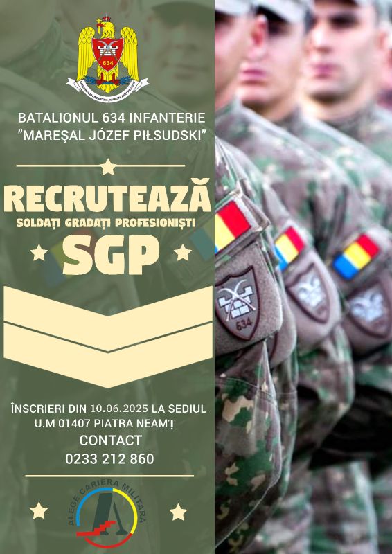 Batalionul 634 Infanterie „Mareșal Józef Piłsudski” recrutează soldați gradați profesioniști