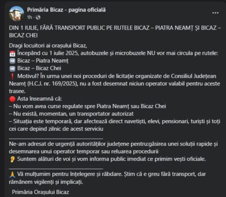 De la 1 iulie nu mai circulă autobuze de la Bicaz către Piatra-Neamț și Bicaz Chei. Impas pentru navetiști