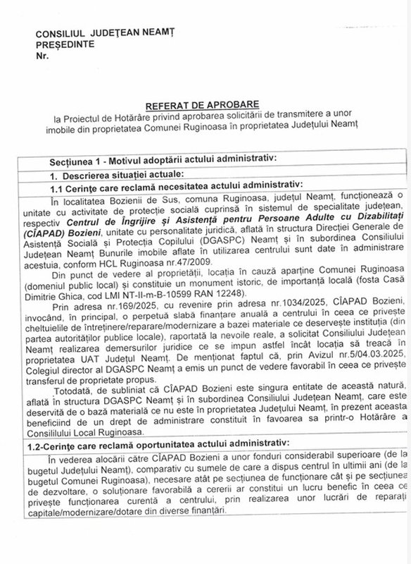 Centrul pentru Persoane cu Dizabilități Ruginoasa va fi preluat de CJ Neamț. Clădirea are nevoie de un acoperiș nou 