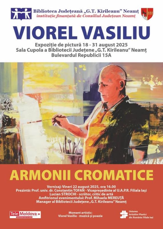 Expoziția „Armonii cromatice” a artistului Viorel Vasiliu, la Biblioteca Județeană Neamț