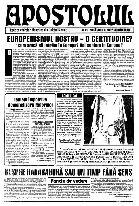 „Apostolul” - revista învățătorilor nemţeni 2 apostolul 1999