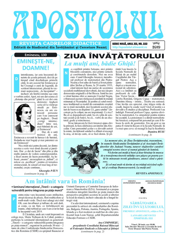 „Apostolul” - revista învățătorilor nemţeni 3 apostolul 2019