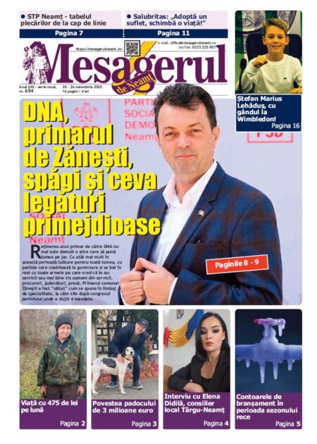 A apărut numărul 694 al săptămânalului Mesagerul de Neamț.