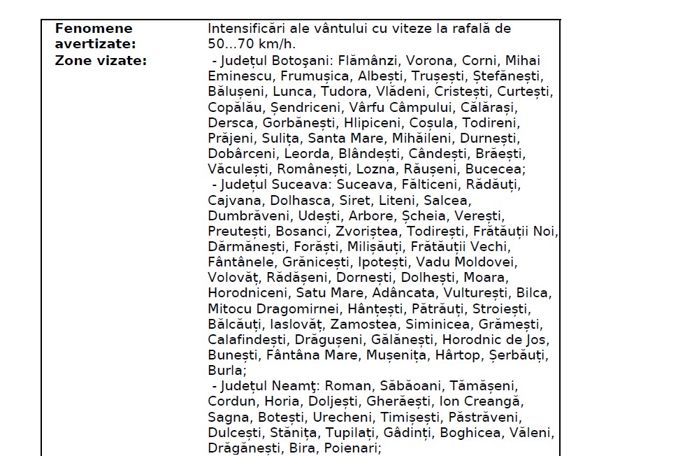 Vânt puternic în zona Roman, sub cod galben. ANM anunță viscol și ninsori în nordul Moldovei 1 vant zona roman