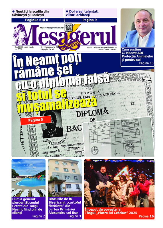 MESAGERUL 700 / O preocupare constantă de la primul număr – Corupția din Consiliul Județean Neamț 8 nr 696 pagina 1 resize