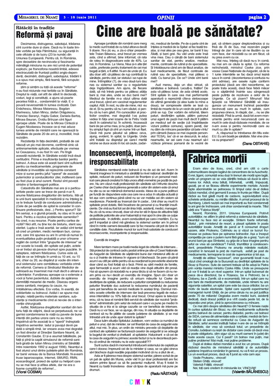 MESAGERUL 700 / Cât de bolnavă este sănătatea în Neamț? 1 pagina iunie 2011 resize