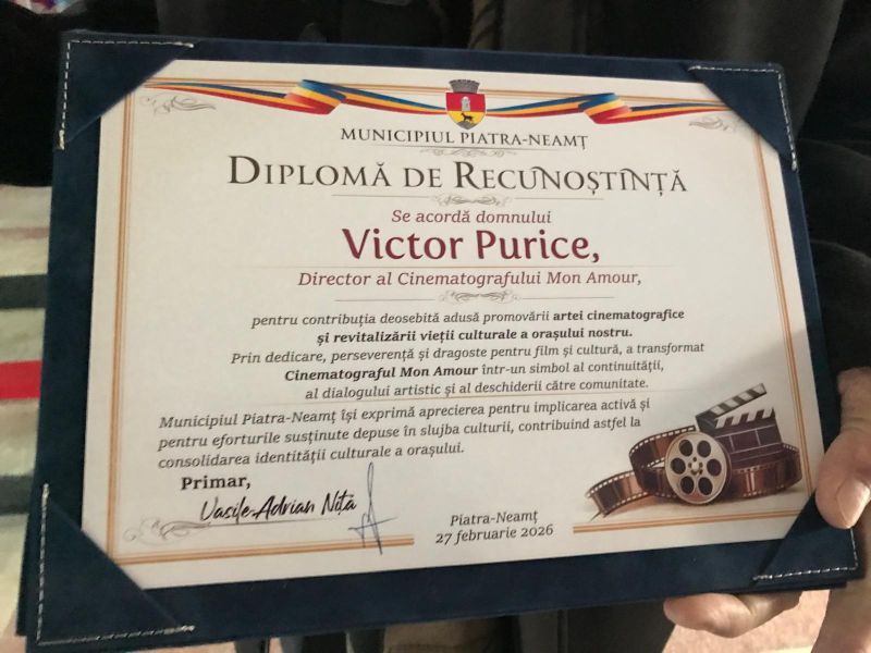 Victor Purice a primit ”Steaua celebrității” de la primarul Adrian Niță 2 diploma purice n