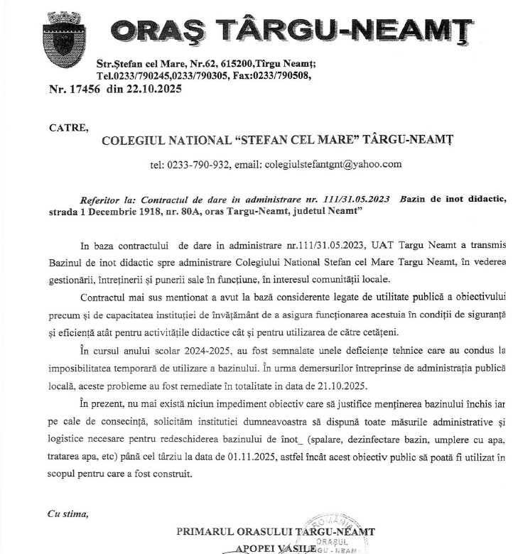 Bazinul de înot didactic din Târgu-Neamț - între birocrație, afaceri cu statul și trimiteri la afaceri oneroase în Italia 6 tg bazin didactic foto 5