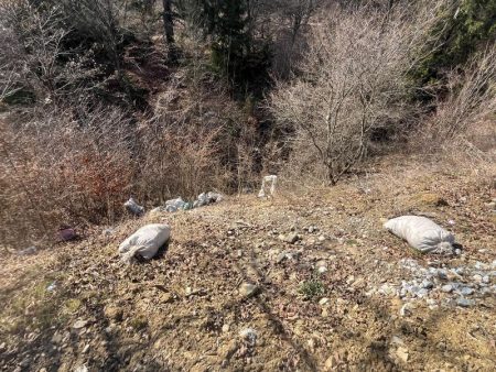 Gunoi aruncat la baza muntelui Cârlomanu. Mai mulți saci descoperiți pe marginea pârâului Borzoghean Gunoi .jpg 1