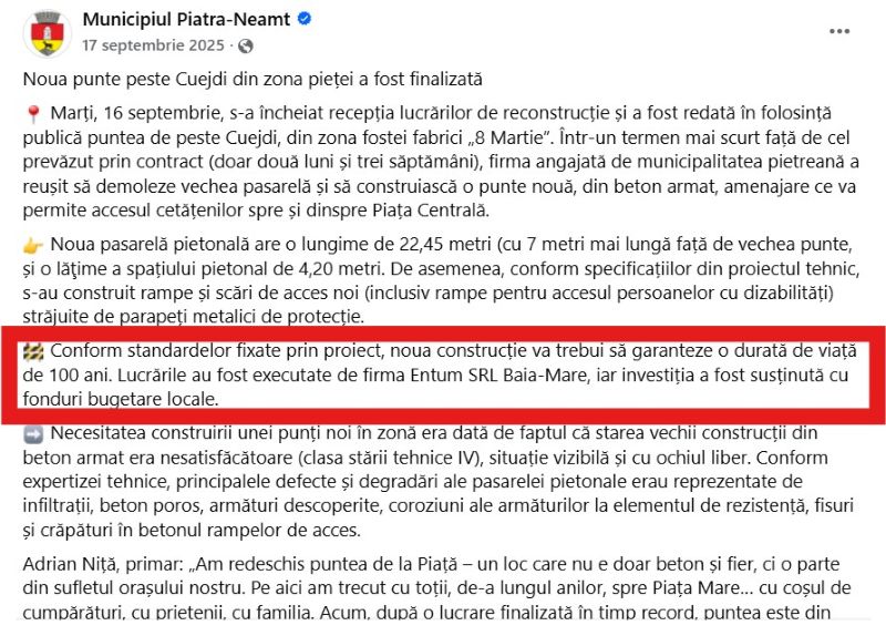 Puntea peste Cuejdi din zona Pieței Centrale din Piatra Neamț dă semne de îmbătrânire 3 WhatsApp Image 2026 03 16 at 14.41.11