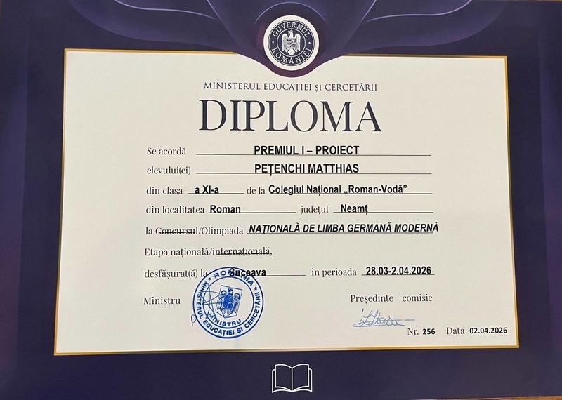 Performerii Neamțului. Premii câștigate de elevii din Neamț la Olimpiada Națională de Limba Germană 1 WhatsApp Image 2026 04 16 at 10.10.33 2