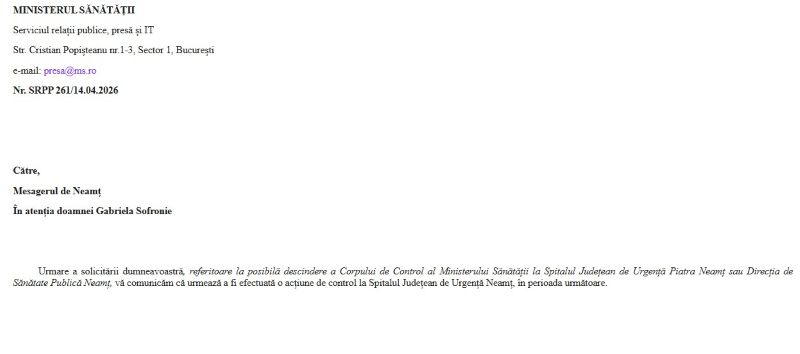 Scandalul infecțiilor nosocomiale la Spitalul Județean Neamț. Episodul 2: control ministerial anunțat oficial 1 WhatsApp Image 2026 04 16 at 12.24.53