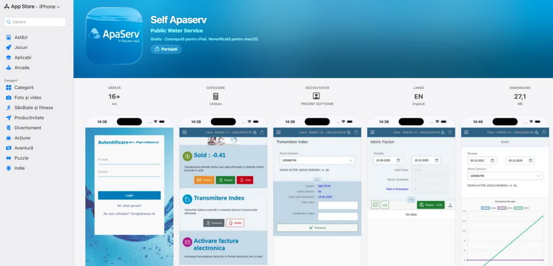 Aplicația mobilă Apaserv - SELF APASERV - soluție modernă pentru gestionarea rapidă și eficientă a serviciilor de apă 2 apa serv ios