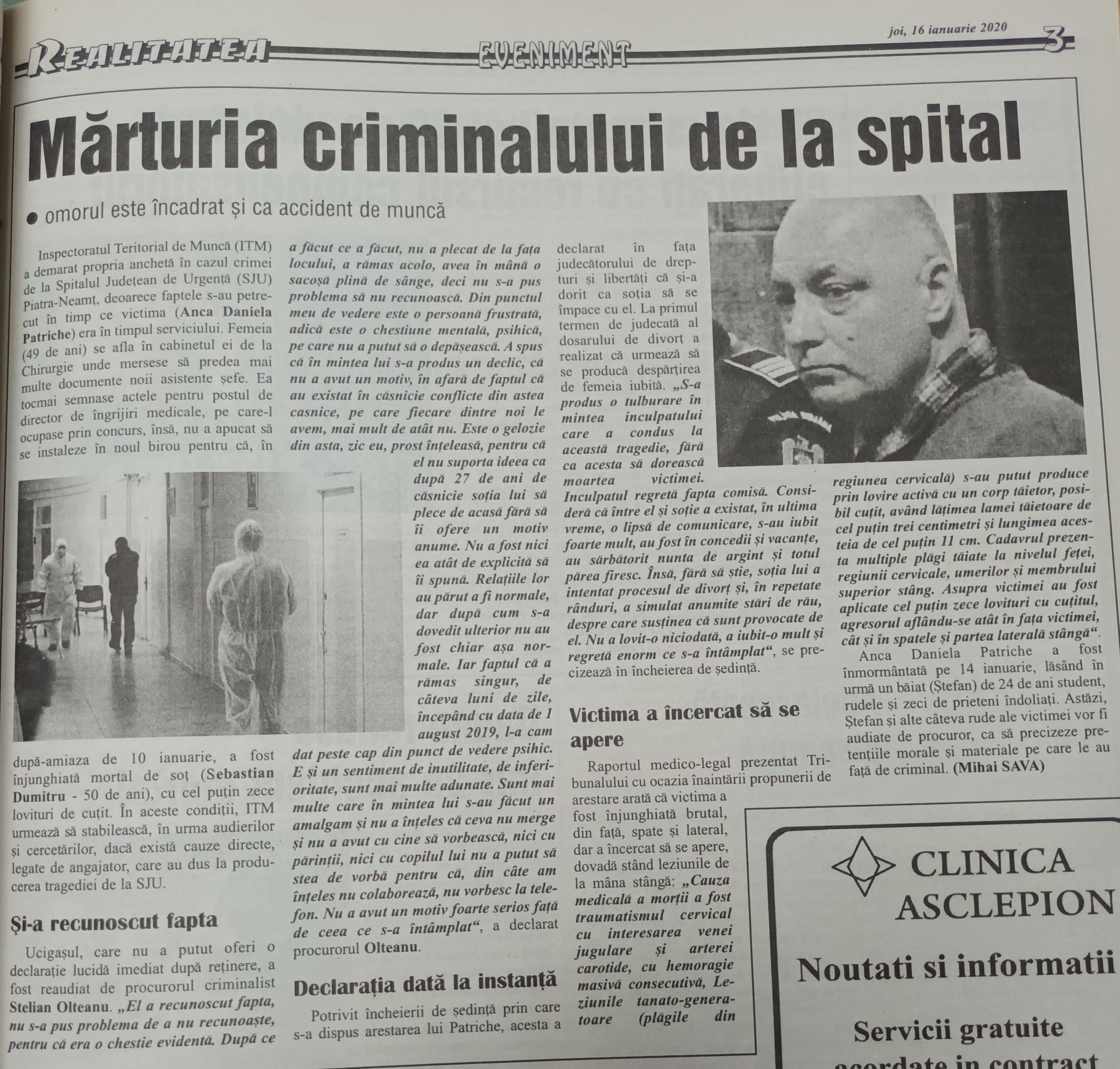 Crime care au șocat Neamțul / Uciderea directoarei de îngrijiri medicale de la Spital 5 realitatea anca patriche scaled