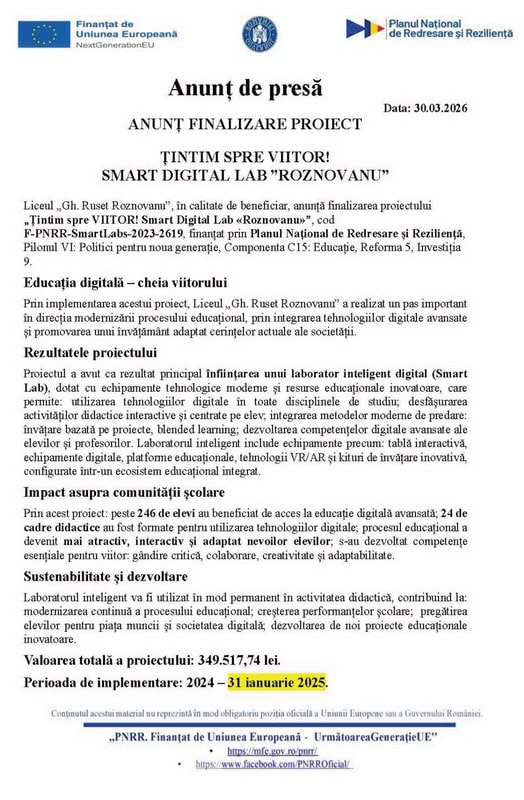 roznovanu anunt 02 resize - Liceul ”Gheorghe Ruset Roznoveanu” – proiecte, rezultate și perspective!