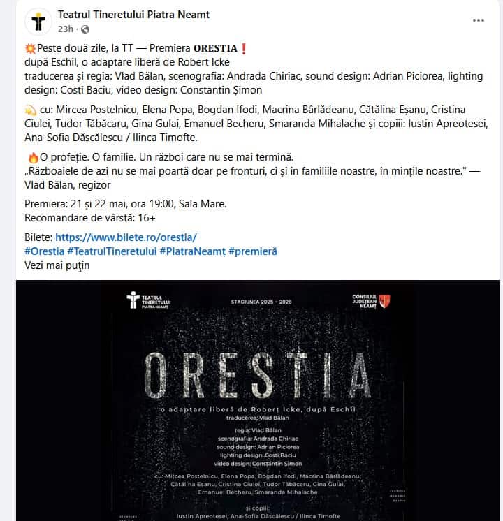 Conferință de presă înainte de o nouă premieră la Teatru Tineretului, ”Orestia”, în prezența regizorului Vlad Bălan. 2 Orestia - Conferință de presă înainte de o nouă premieră la Teatru Tineretului, ”Orestia”, în prezența regizorului Vlad Bălan.